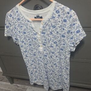 Chaps Blue and White Floral Top